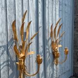 Pair of wall sconces in the shape of a wheat sheaf with two lights.