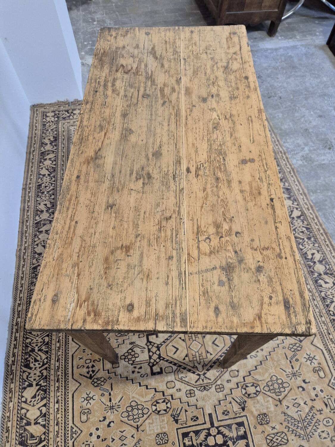 Rustic farmhouse table/desk in solid oak and antique fir 1950s