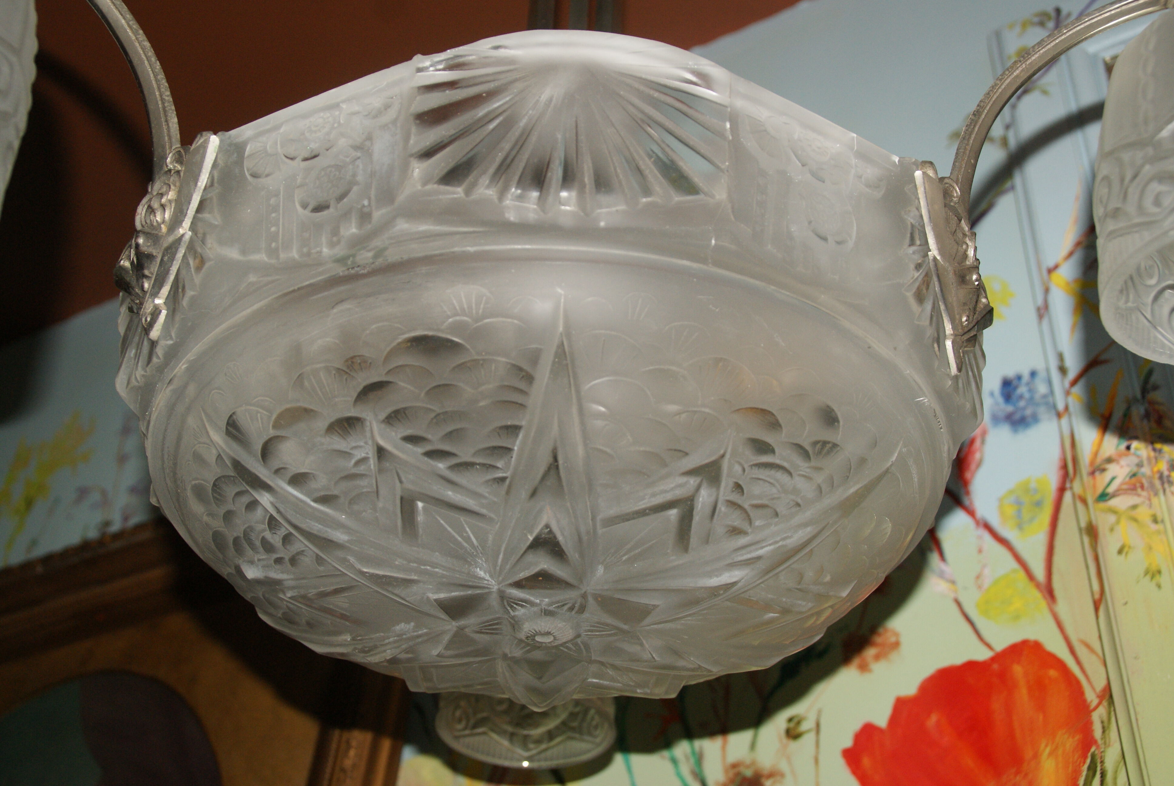 Art Deco frosted glass chandelier by the Muller brothers