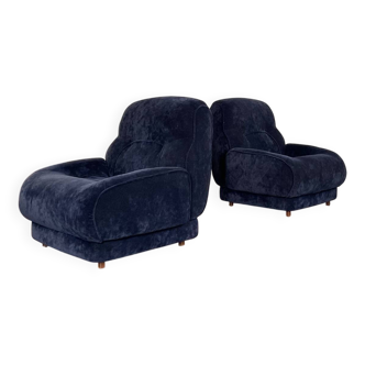 Paire de chauffeuses velours vintage années 70