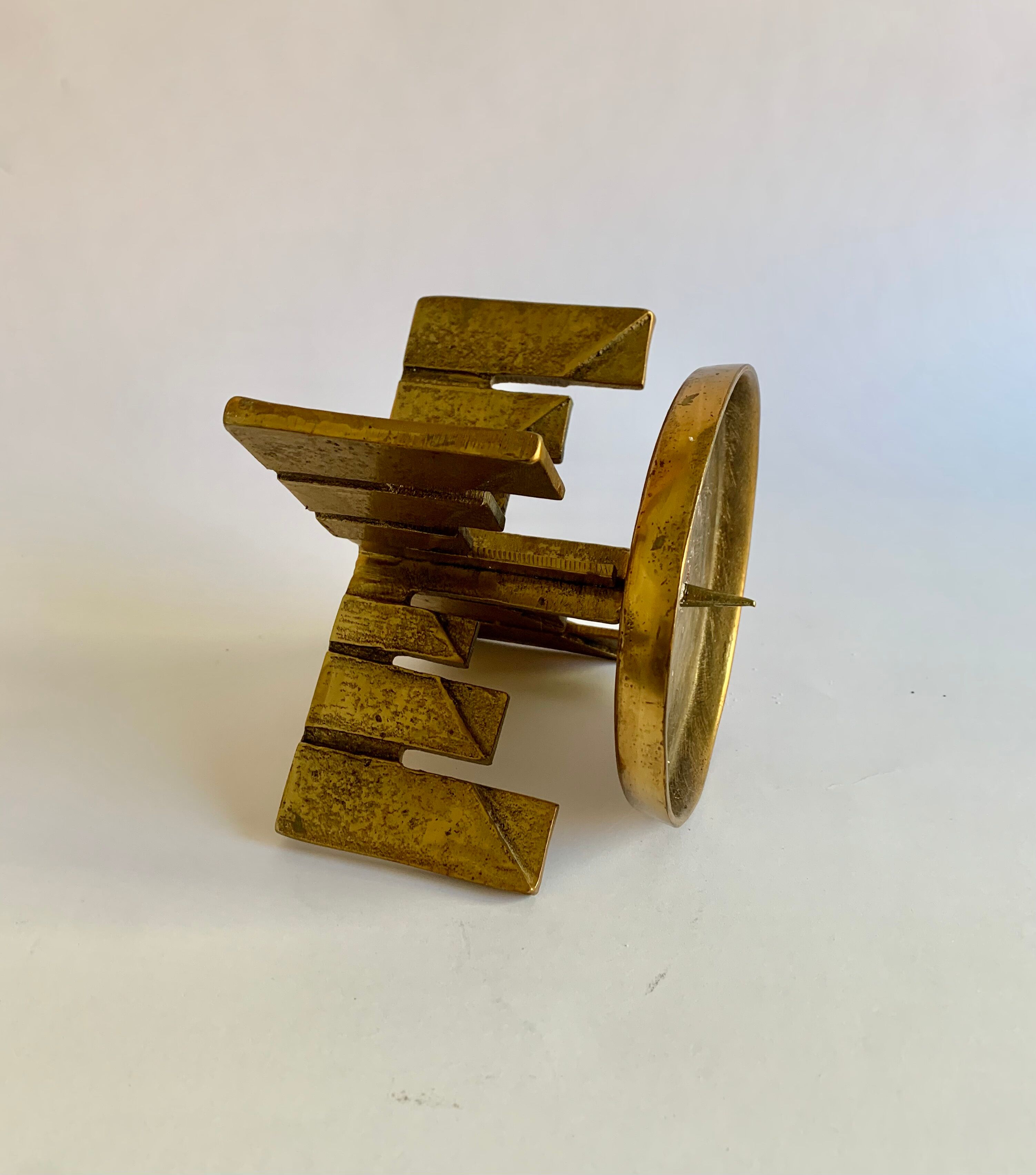 Brutalist bronze candleholder, 1970s