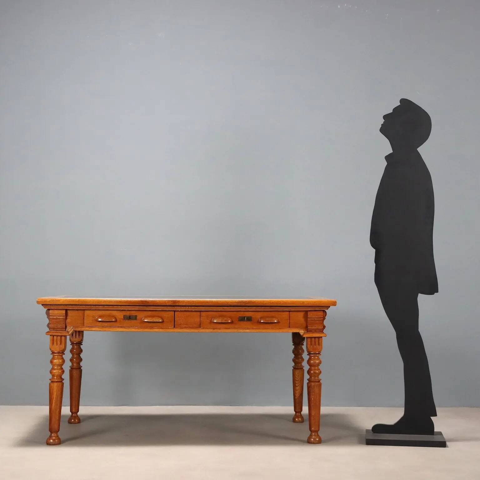 Antique oak desk with black laminate, 20th century