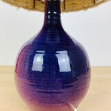 Purple ceramic lamp and wool lampshade 70s
