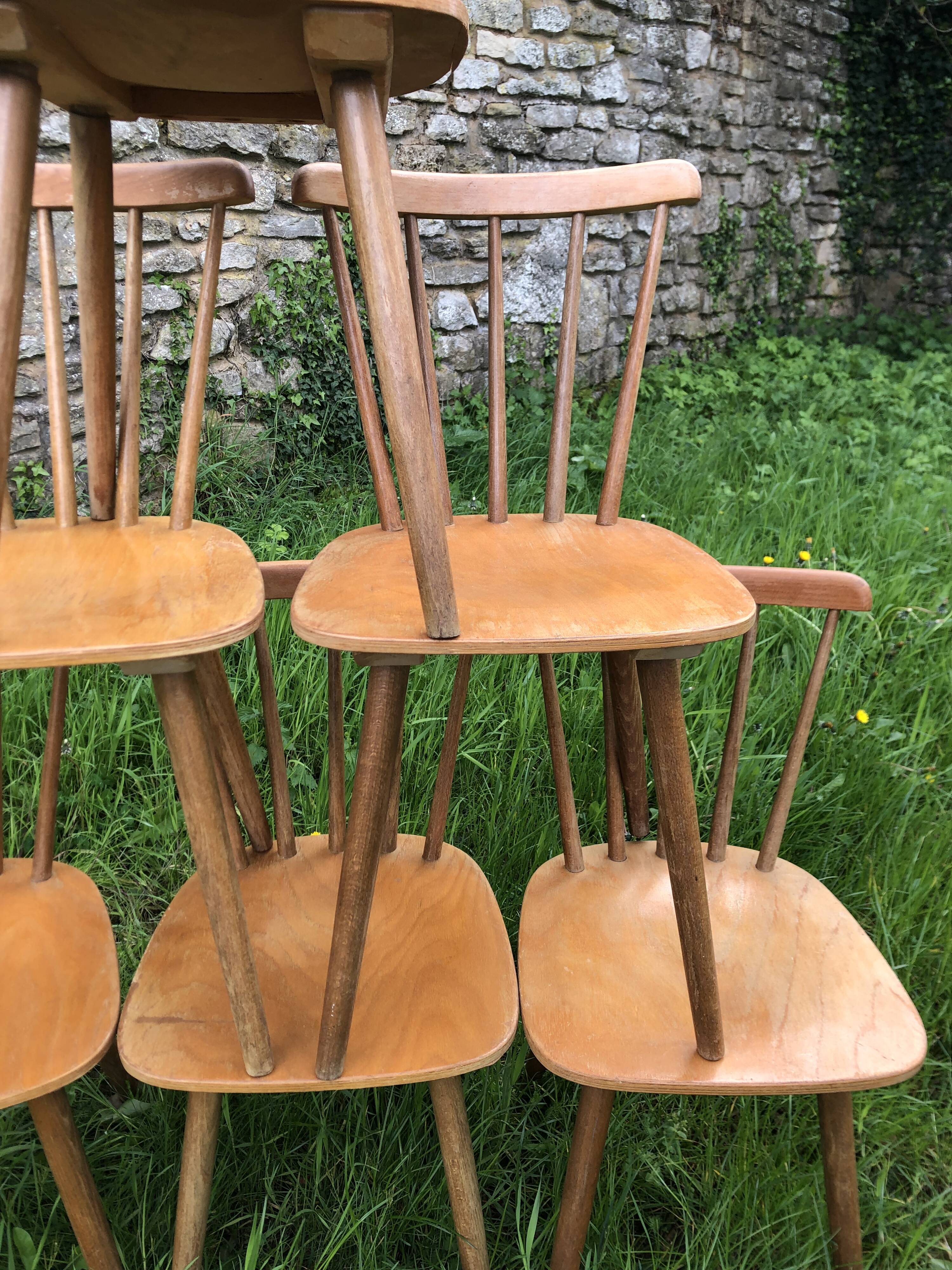 Chaises de bistrot rustique vintage Années 60