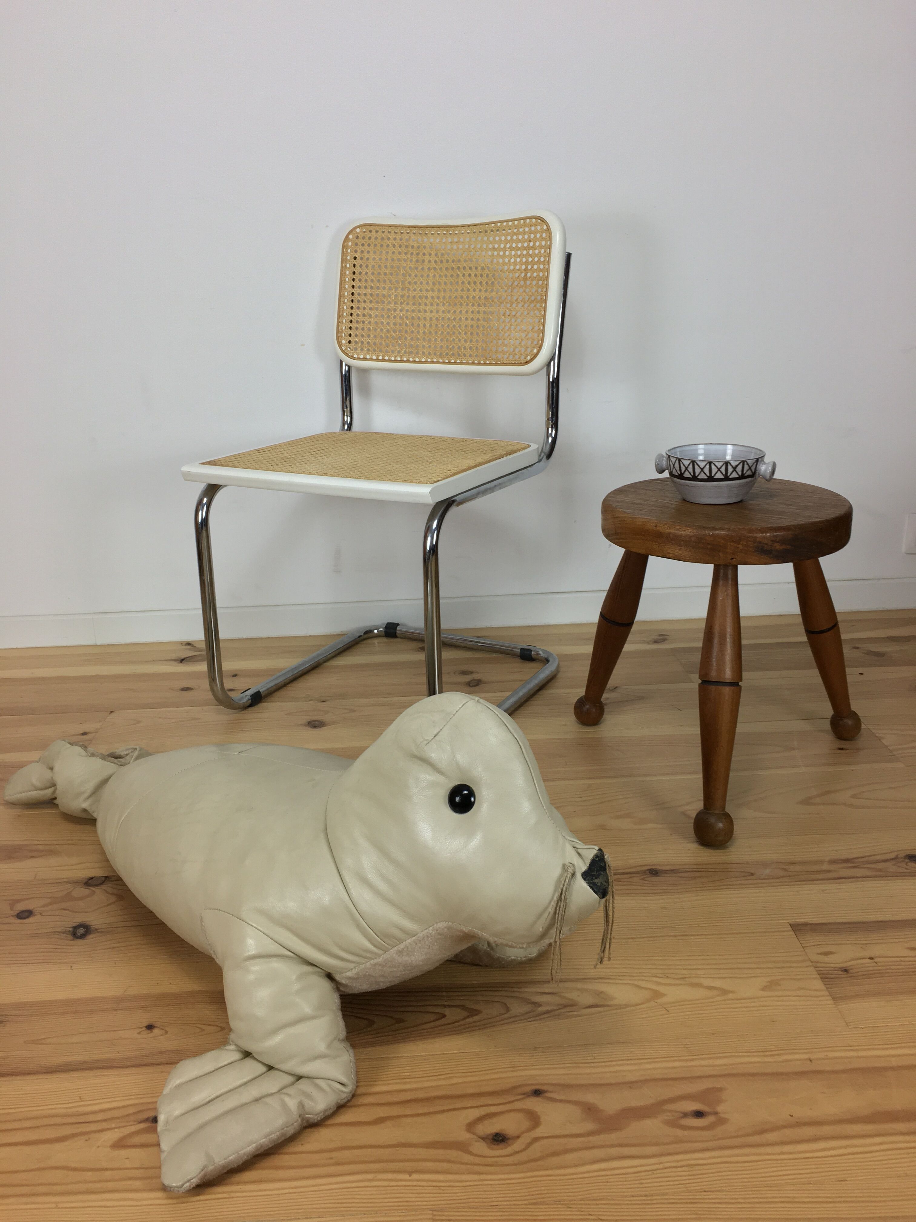 Art deco solid oak tripod stool