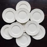 10 assiettes à dessert vintage en faïence ivoire au marli chantourné