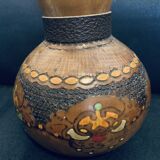 Gourd colocquinte 15cm engraved wood hand painted old vintage decoration without cap