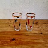 2 vintage card game pattern glasses