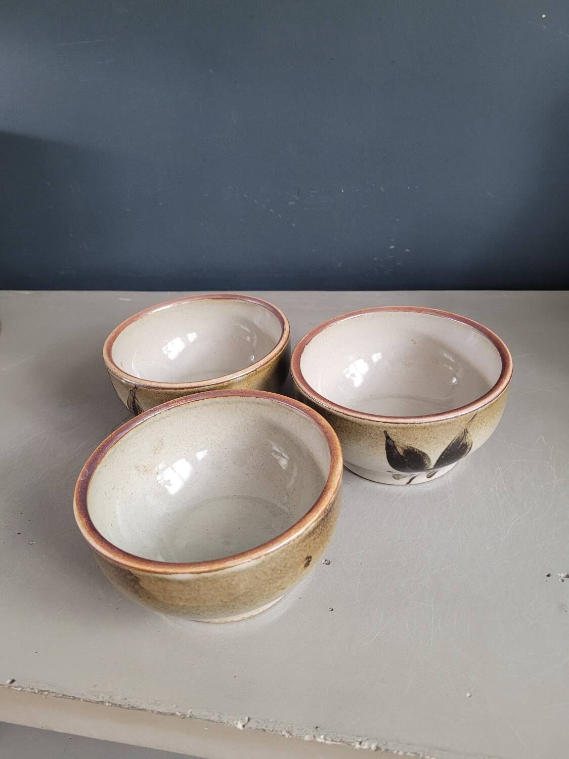 Trio of vintage stoneware bowls