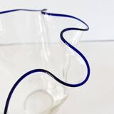 Blue-edged blown glass handkerchief vase