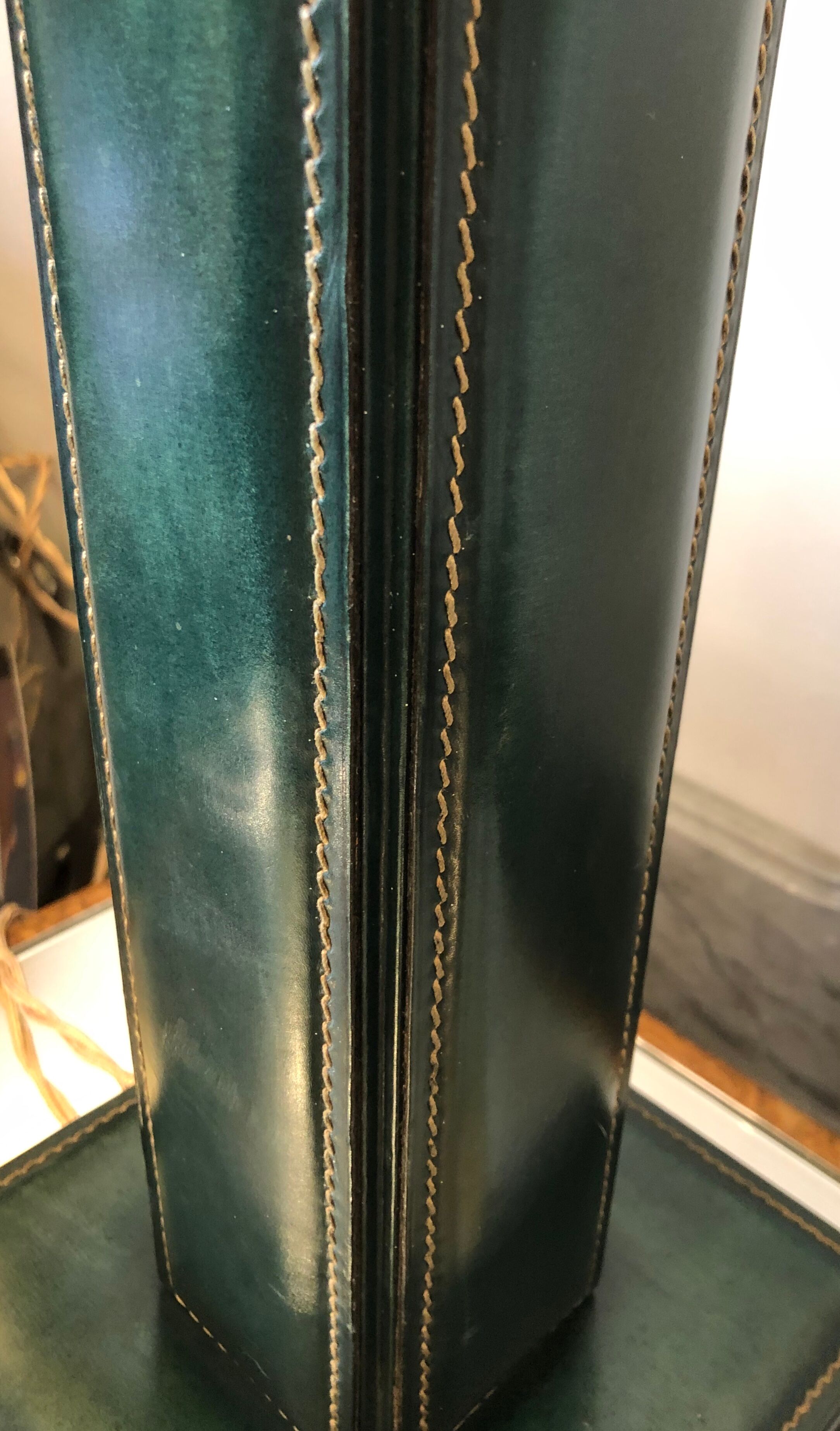 Green leather lamp base circa 1960