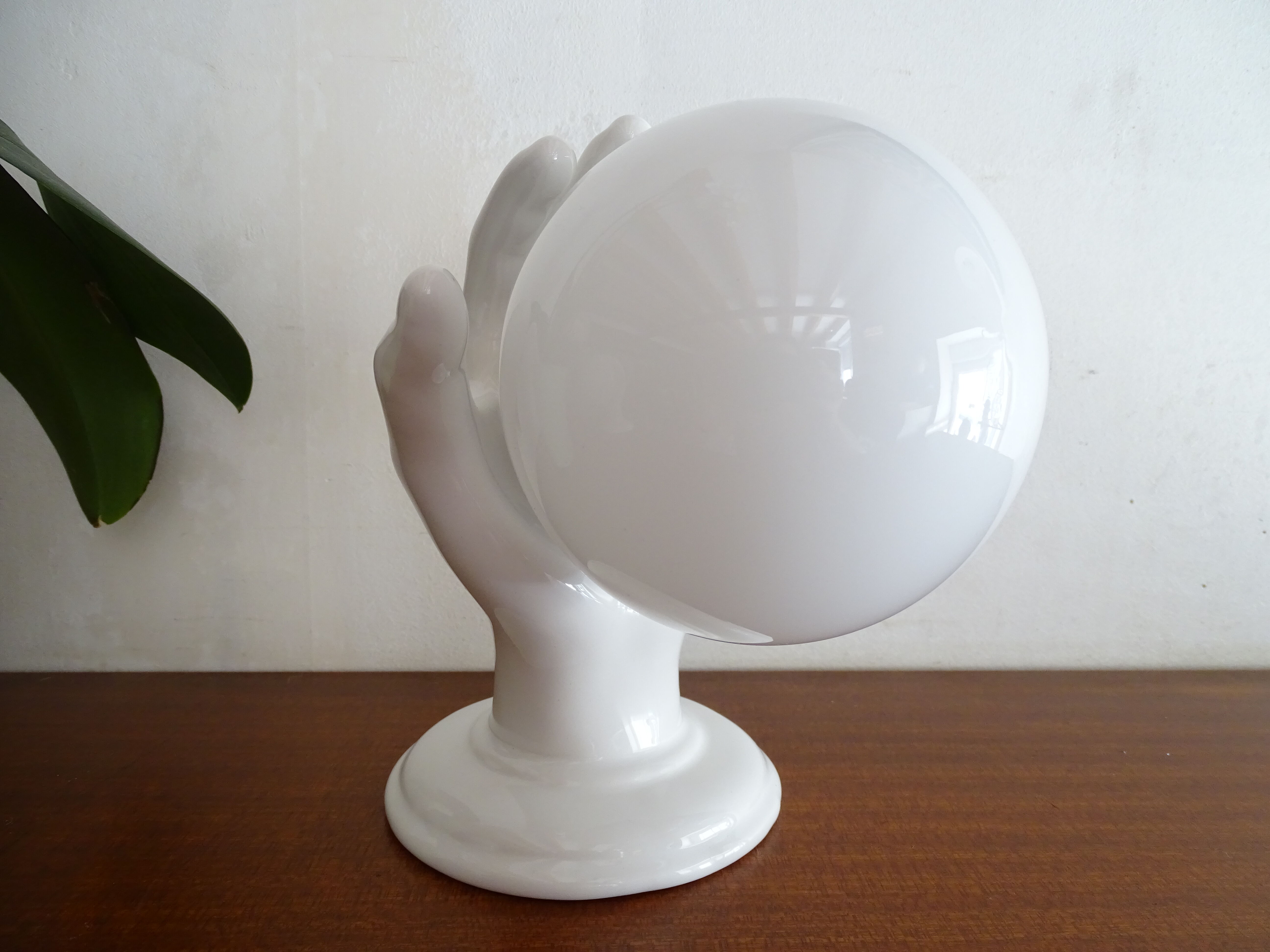 Pair of ceramic hand sconces - globe ball - vintage design 70's