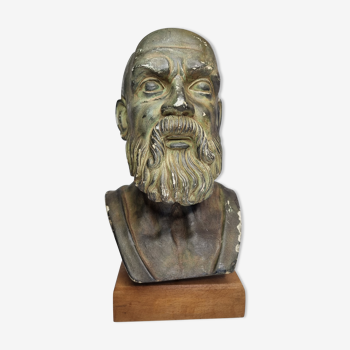 Buste d'Hippocrate en plâtre à l'imitation du bronze, 27 cm