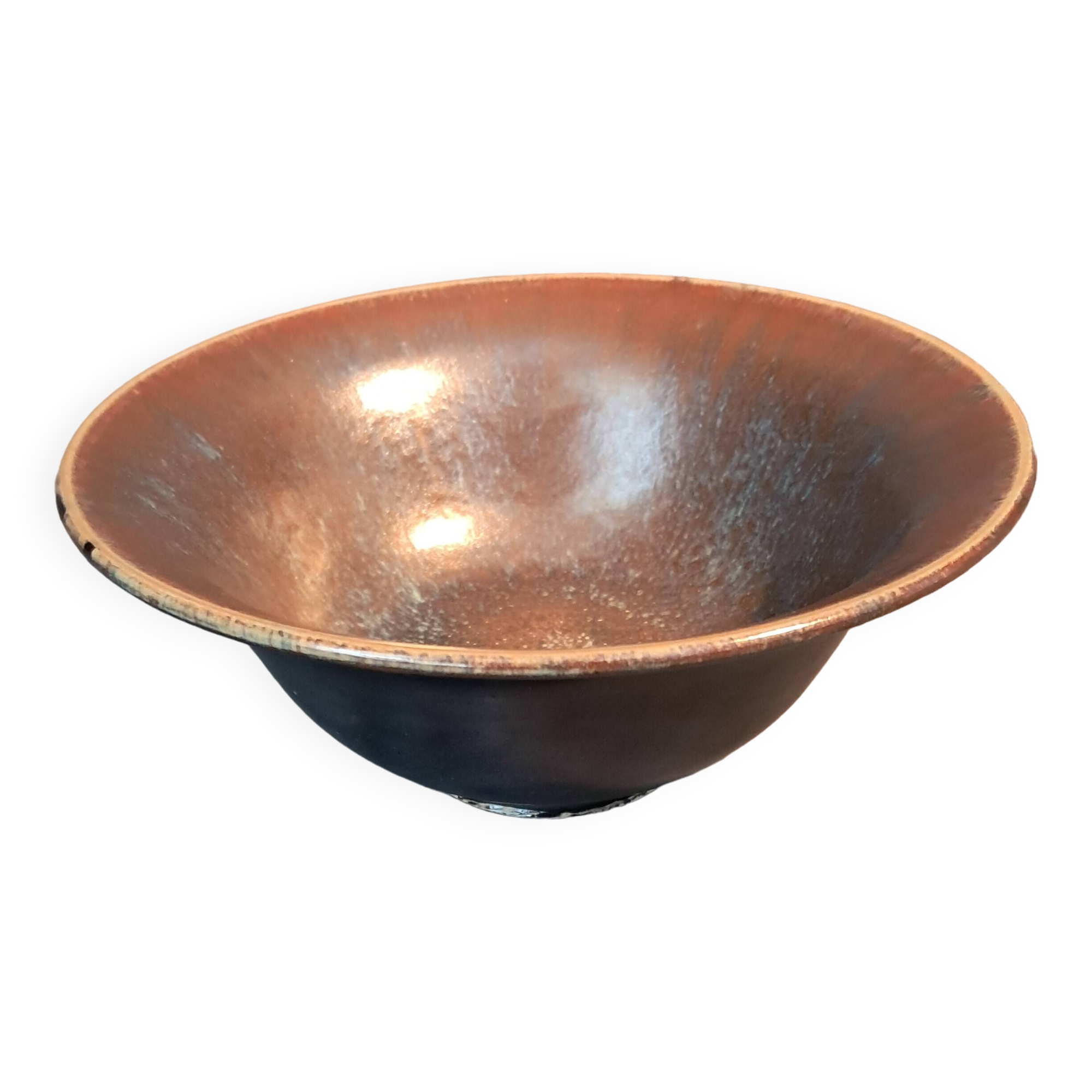 Flared cup in black and nuanced brown enameled ceramic, numbered and Sèvres stamp