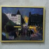 Swedish artist, scandinavian modern city landscape, 1970s, oil on canvas, signed,  framed