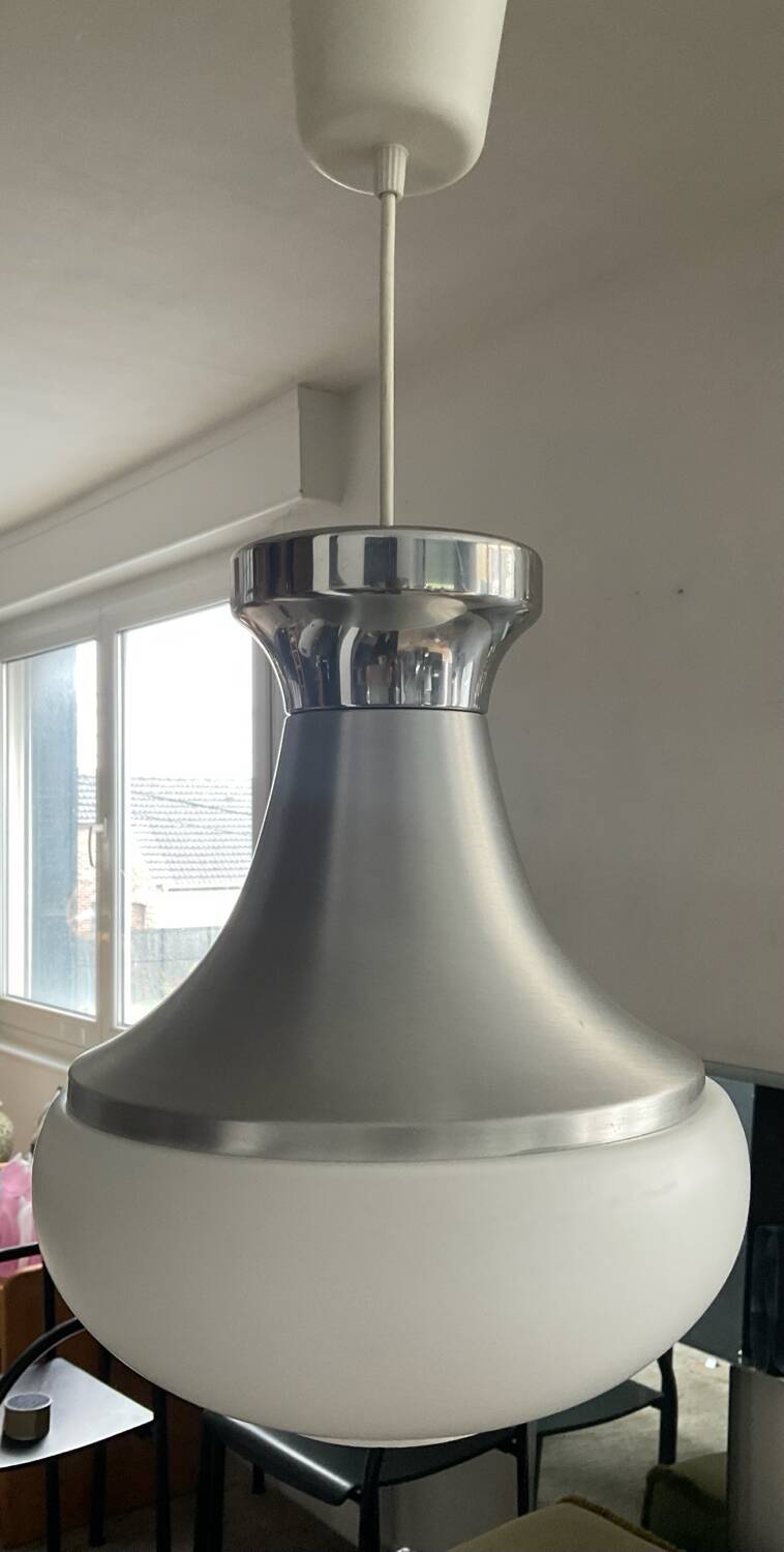 Stilux Milano opaline pendant light from the 70s