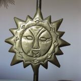 Pair of "sun" candlesticks in metal and wood from the 80s