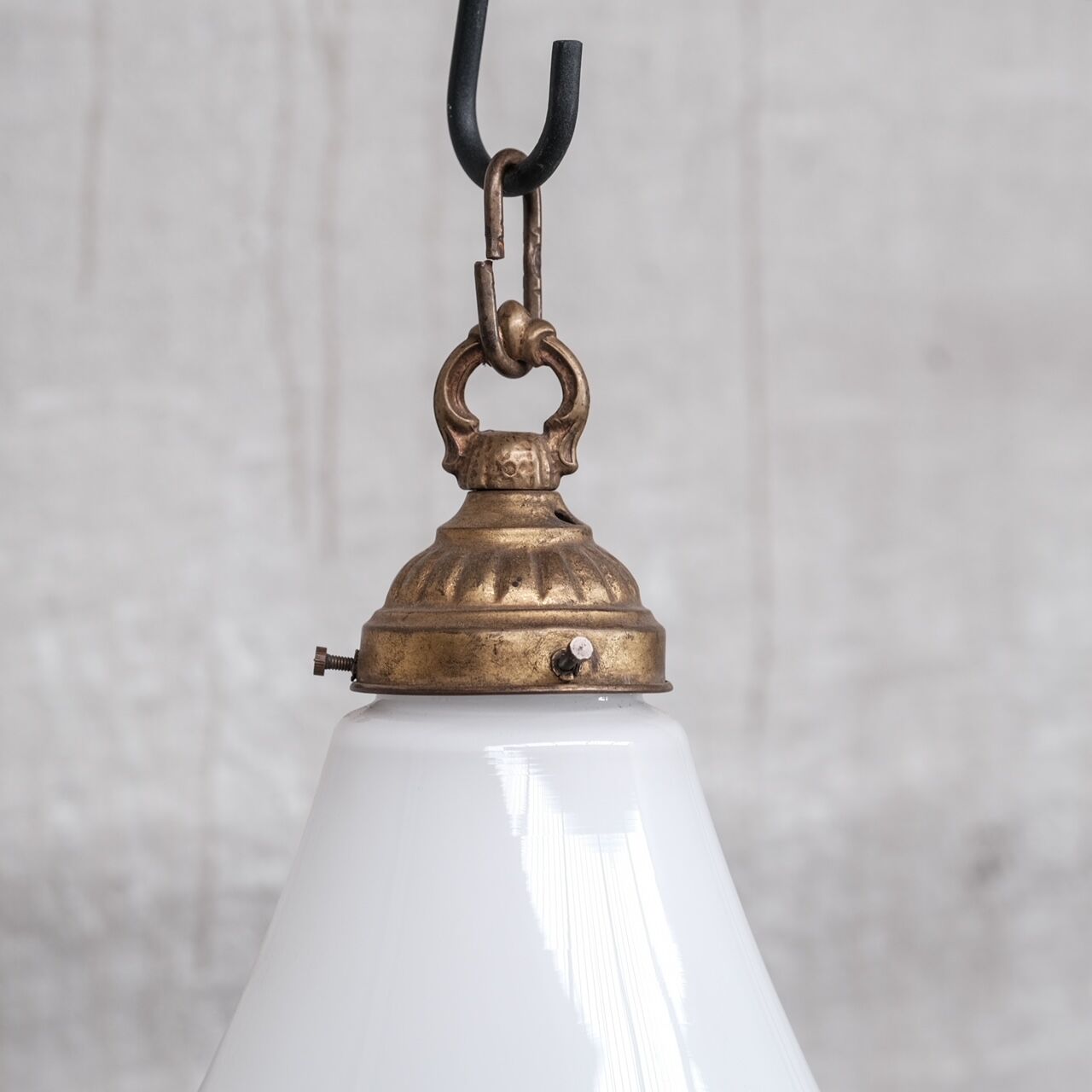 Mid-century opaline and brass pendant light