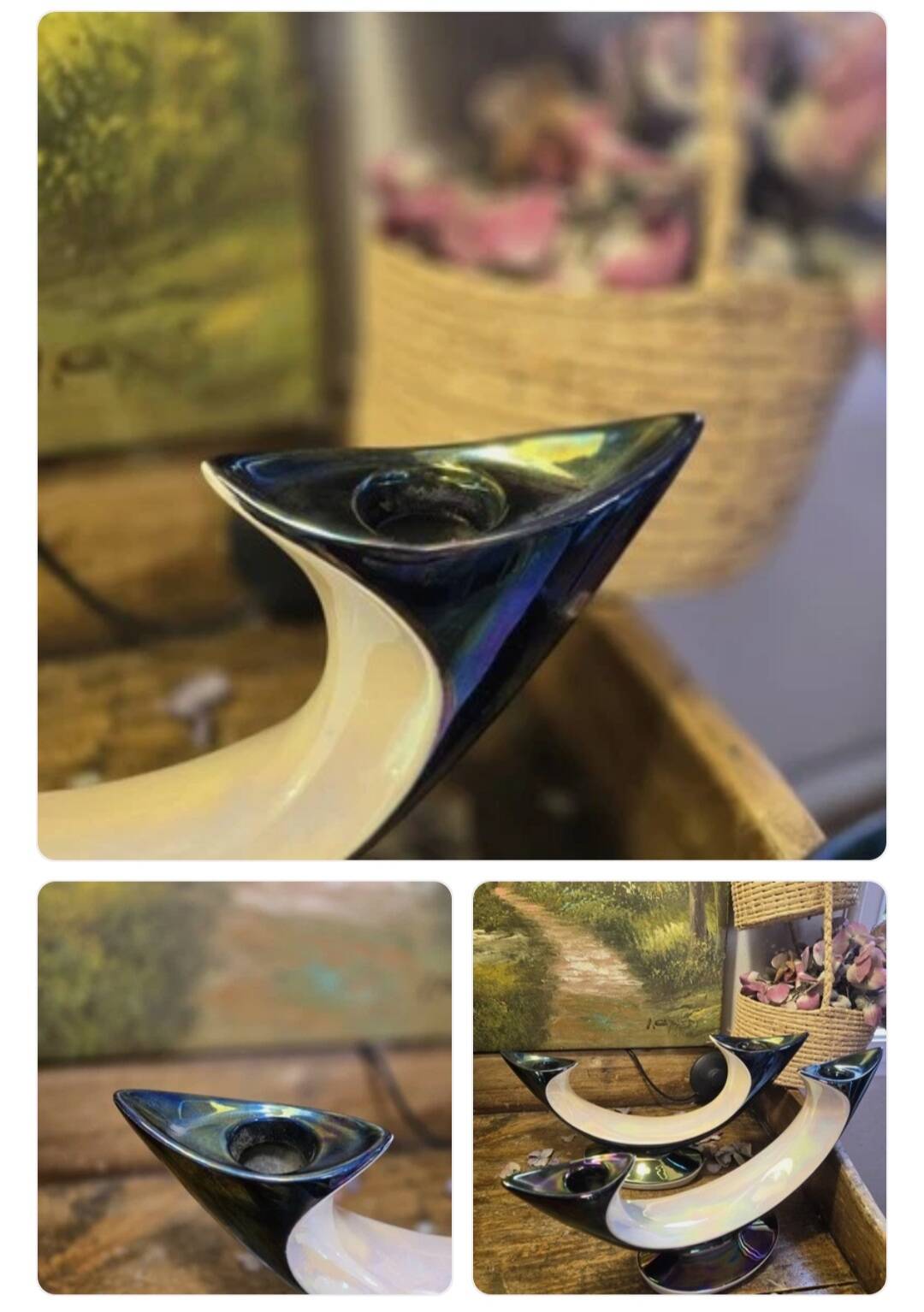 Magnifique Paire De Bougeoirs En Verceram 1950