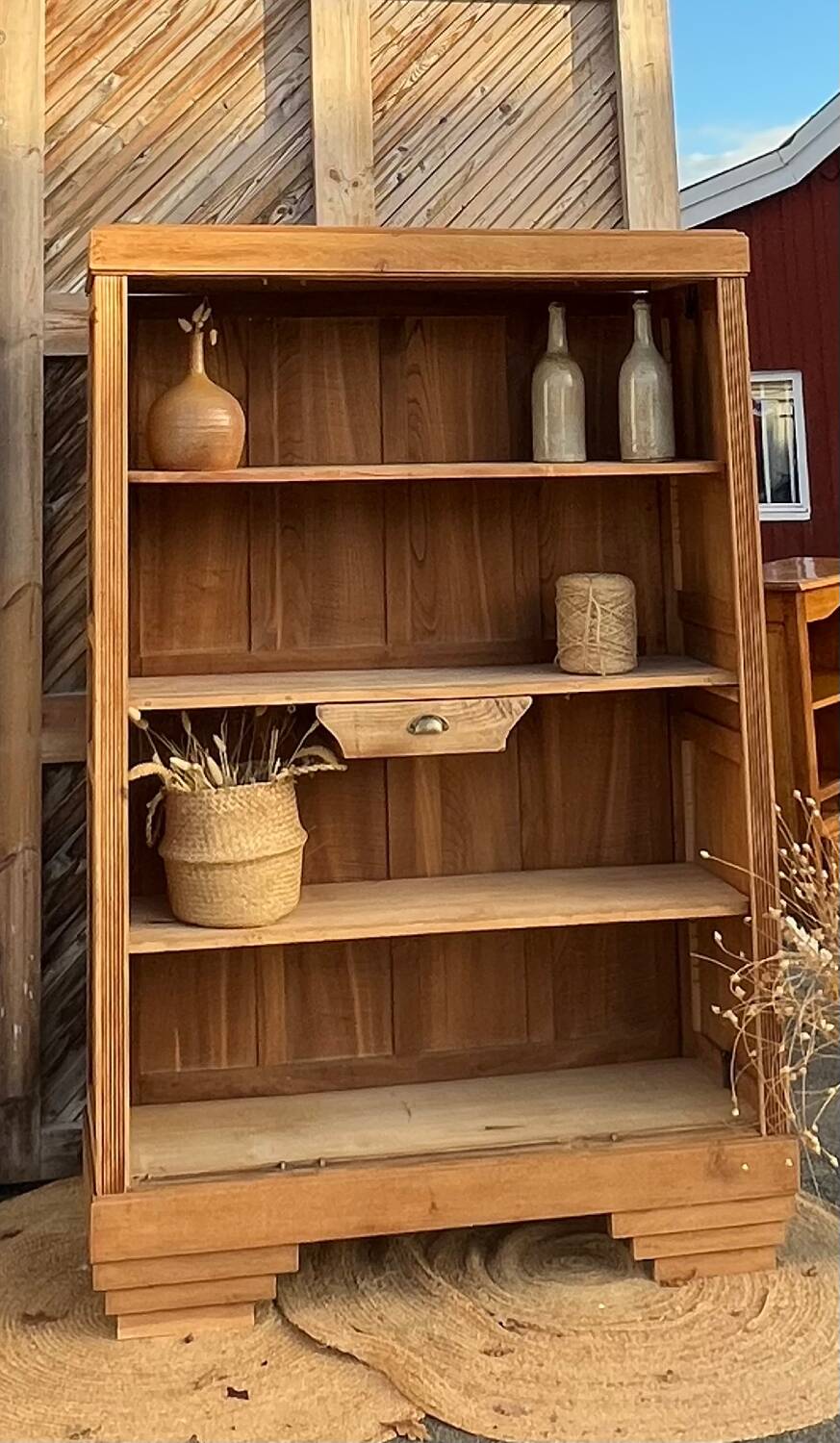 Large antique bookcase in raw solid oak