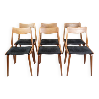 Set of 6 boomerang chairs model 370 made in teak by alfred christensen from 1950s