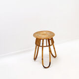 Bohemian plant stand or side table in rattan and bamboo - 1960s