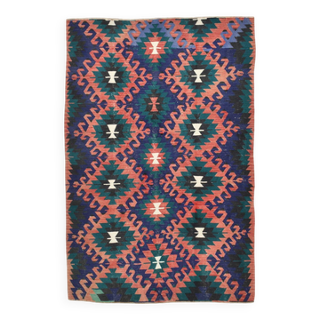 Red & Blue Geometric Vintage Kilim Rug, 158x238Cm