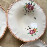6 Assiettes et Plat aux Fleurs peintes Faïencerie Longchamp Monaco Années 60