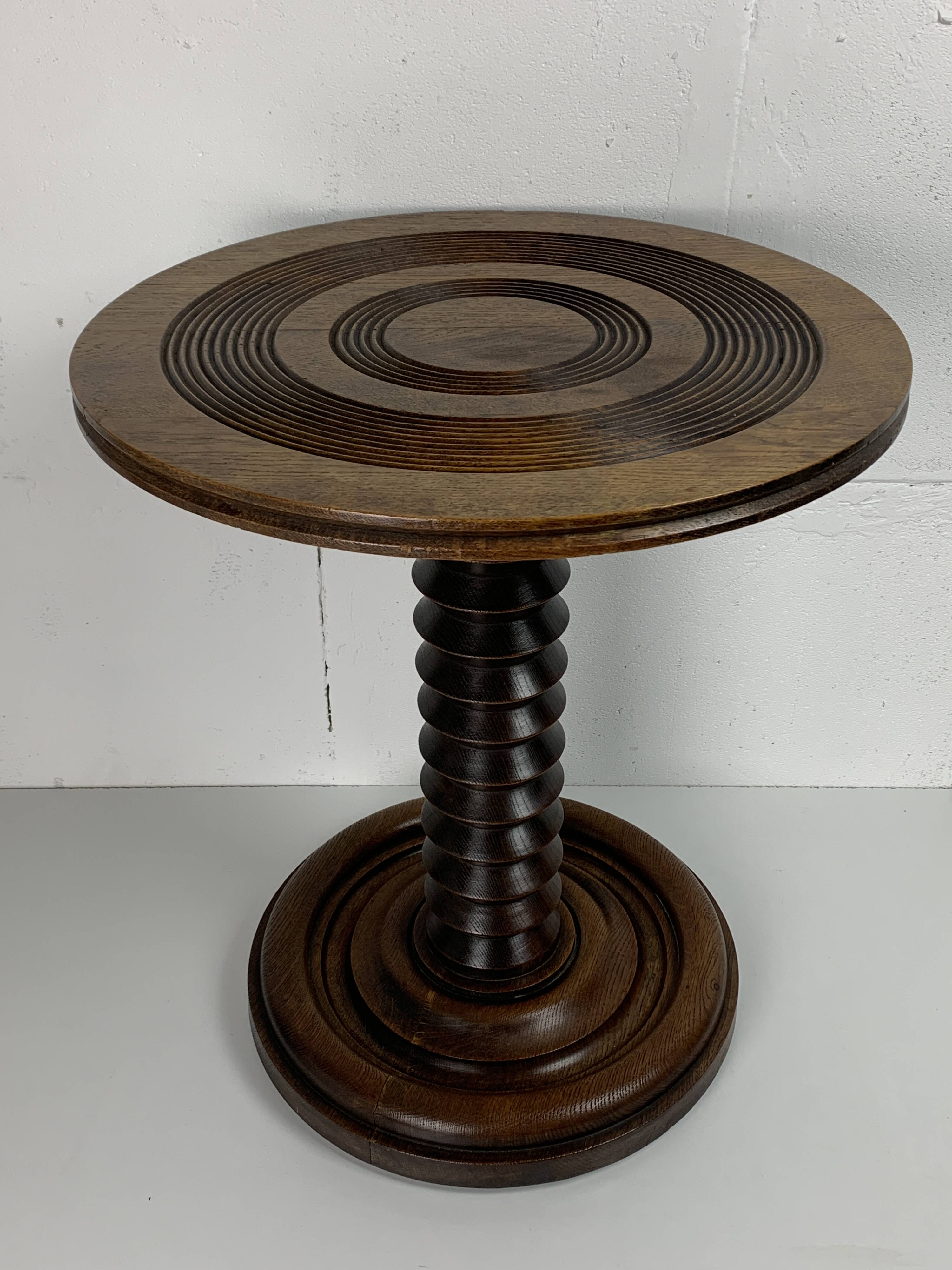 Brutalist Wood Turned Wine Press Side Table in the style of Charles Dudouyt