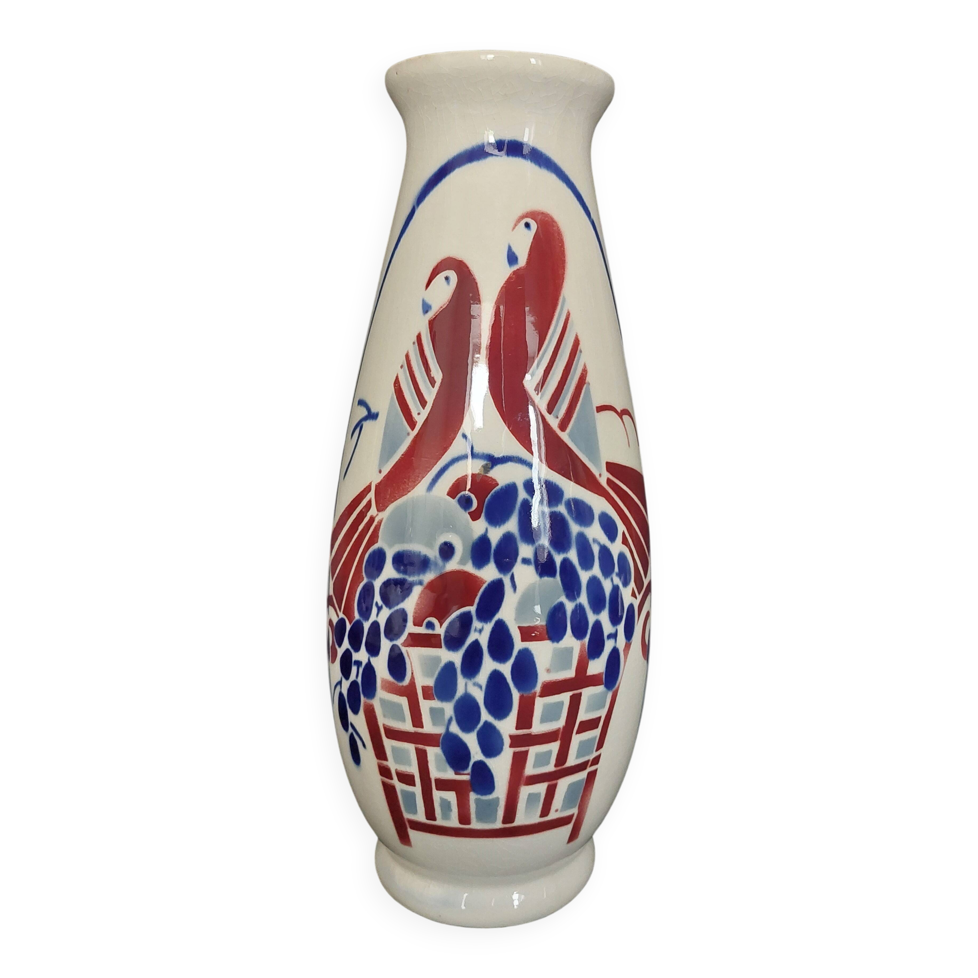 Geo Condé Lunéville KG vase with parakeets and grapes