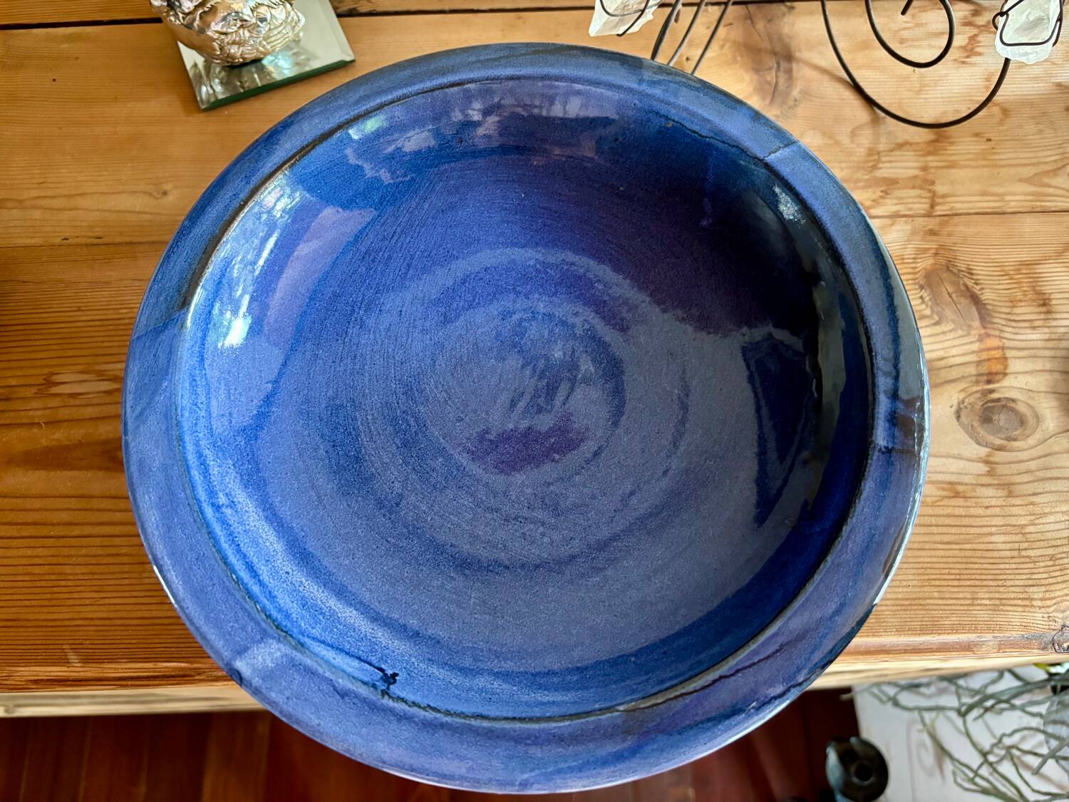 Vintage blue fruit bowl 1980s enamelled stoneware
