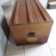 Old military travel trunk with oak key and label