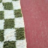Beni Ouarain rug in Khaki Green and Cream Checkerboard, Handmade, 250x150cm