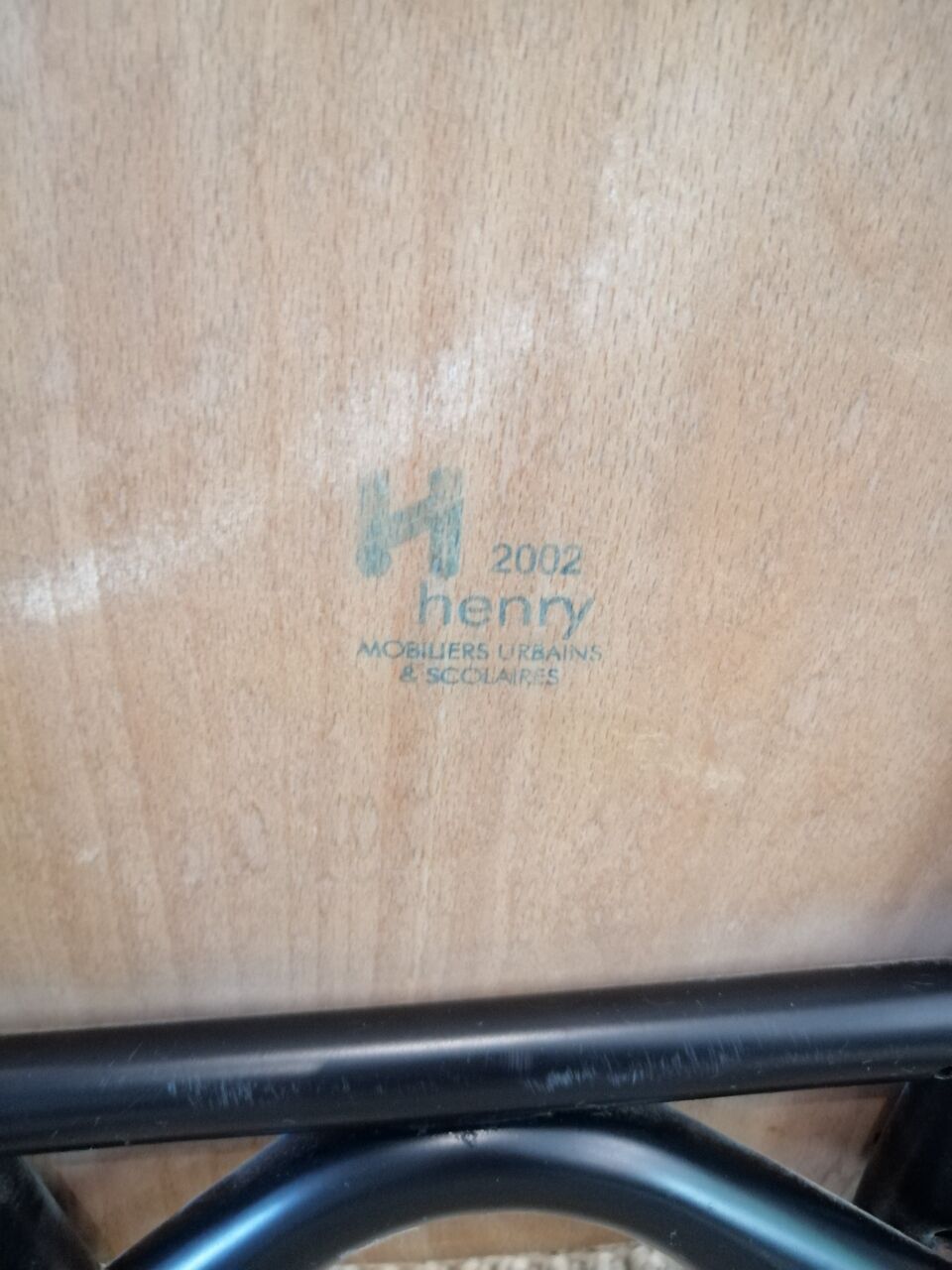 Series of 4 wooden and metal school chairs