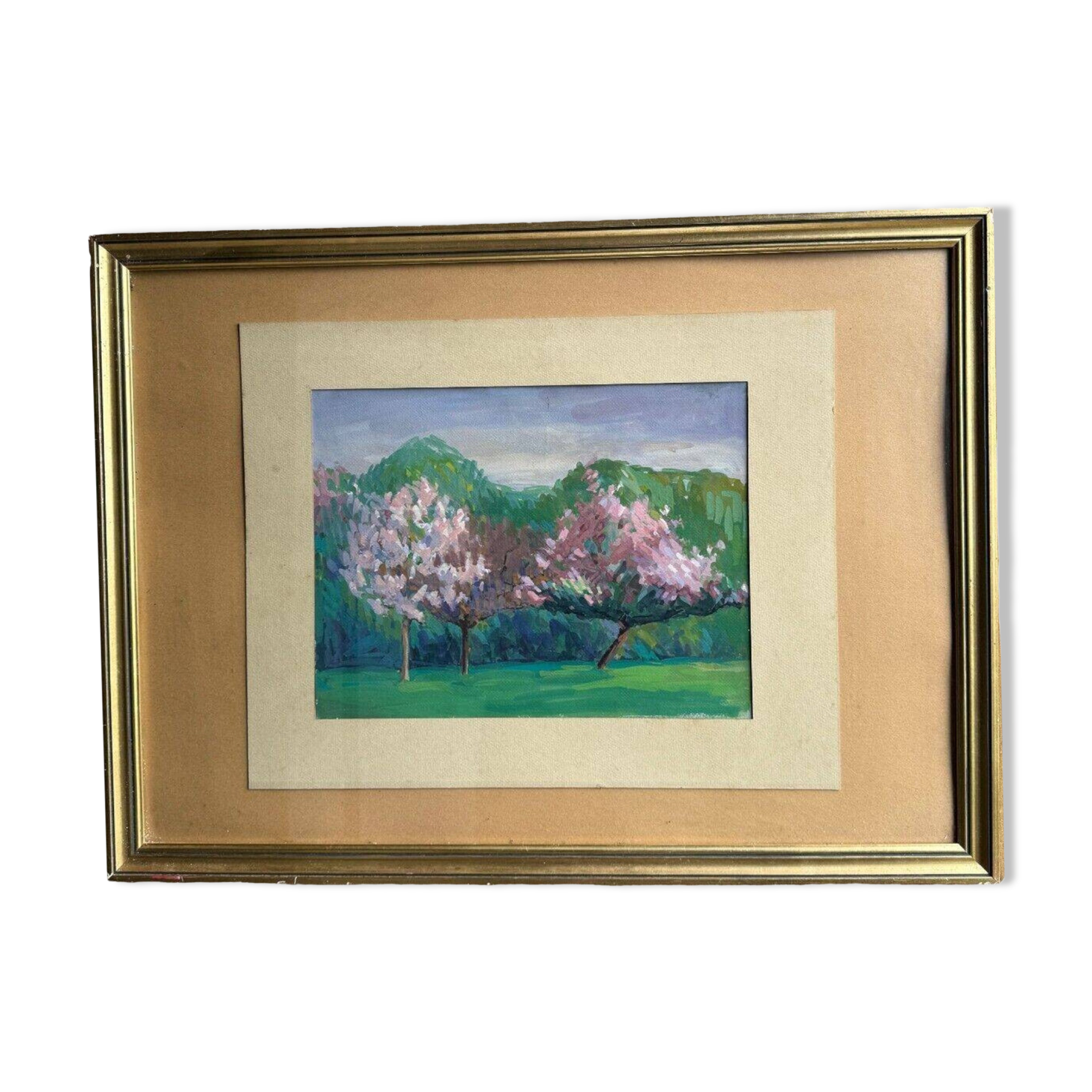 Watercolor on paper, flowering trees, mid-20th century