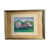Watercolor on paper, flowering trees, mid-20th century