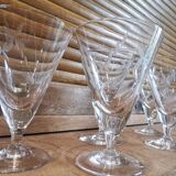 6 old foot glasses in chiseled blown glass 60/70's