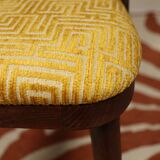 Ensemble de 4 chaises de salle à manger de style art déco en bois de chêne marron chocolat avec revêtement géométrique