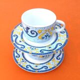 Two Real Stoneware Coffee Cups / Saucers
