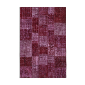 Tapis oriental contemporain 199 cm x 300 cm tapis patchwork rouge fait à la main