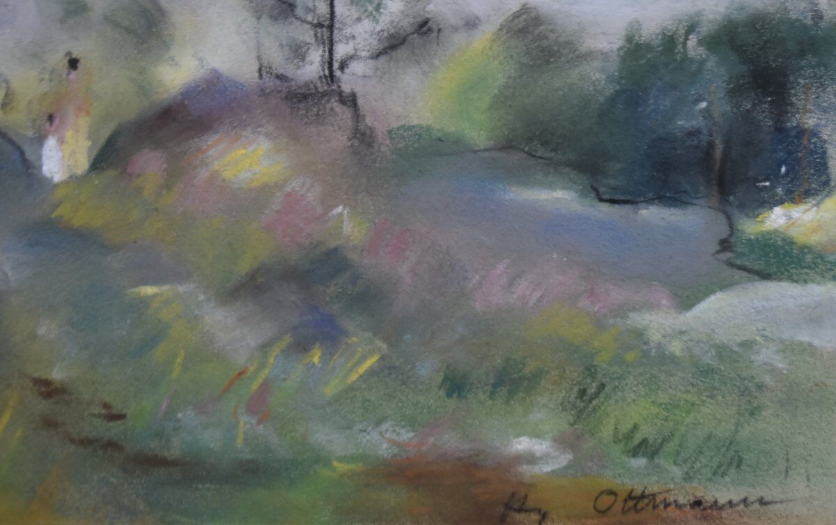 Henry Ottmann (1877-1927) Edge of the woods in the mist, signed pastel