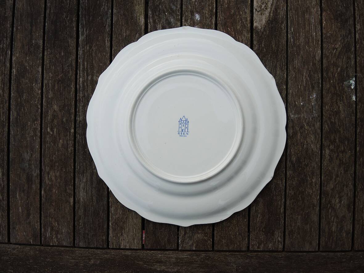 12 Antique Gien Earthenware Flat Plates - Rouen Decor