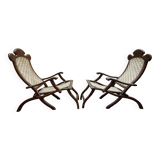 Paire de chaises longues de bateau en cannage