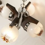 Mazzega Murano chandelier with 4 balls and teak, 1960