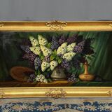 Painting signed "Still life with lilacs".