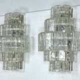 Pair of XL clear murano glass elements wall lamps produced in Italy during the 70s. Attributable to