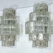 Pair of XL clear murano glass elements wall lamps produced in Italy during the 70s. Attributable to