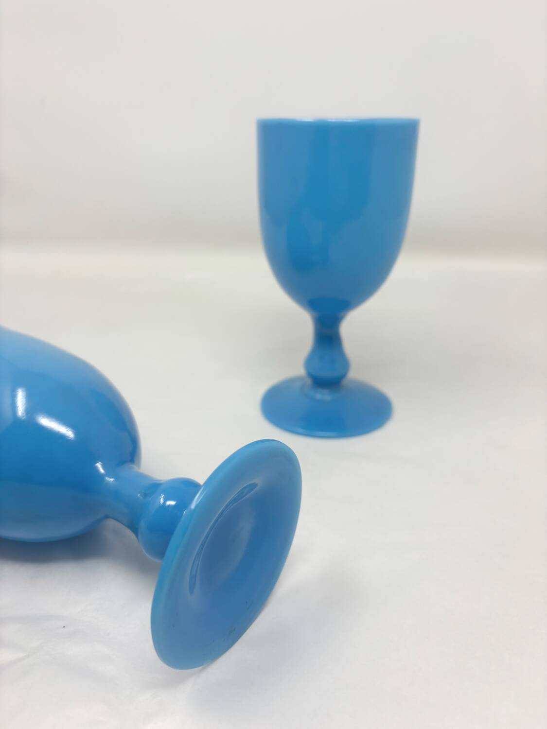2 blue opaline glasses from Portieux