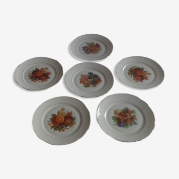 Lot de 6 assiettes en porcelaine décorées de fruits divers