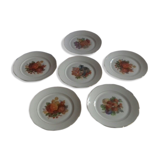 Lot de 6 assiettes en porcelaine décorées de fruits divers